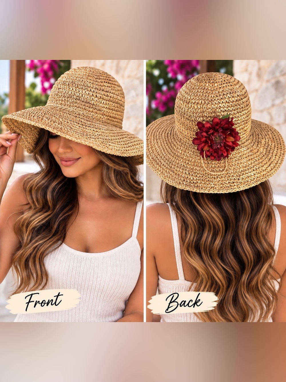 New Straw Sun Hat Wide
Brim Boho Hat Adjustable
Olive Green Trim